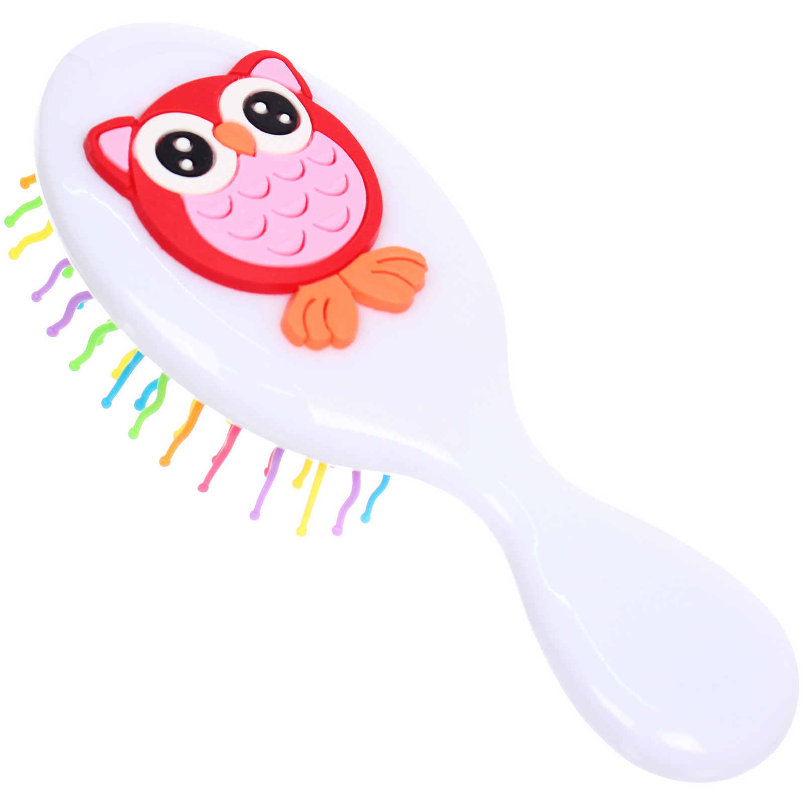 Расчёска массажная детская "Little darling", Совушка Марлин, цвет белый, разноцветные зубчики, 13,8*6см (пакет с подвесом)