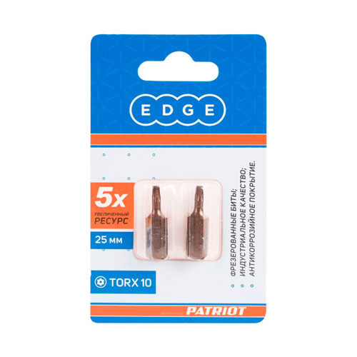 Бита EDGE by PATRIOT T10, сталь S2, 25 мм, 2 шт в блистере