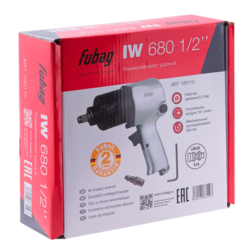 Пневмогайковерт ударный IW680 (765 л/мин, 680 н/м, 6.3 бар, 1/2"), Fubag