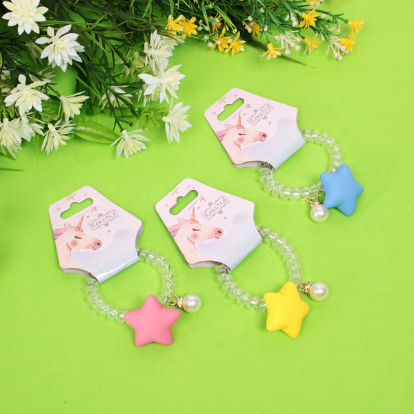 Резинка для волос силиконовая "Salon Bon Bon", звезда, микс 5 цветов, d-5,5см, ( подвес единорог)