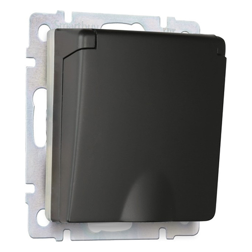 Розетка с заземлением и крышкой 16 А, черная "Нептун" (SBE-05b-16-S1-ZK)