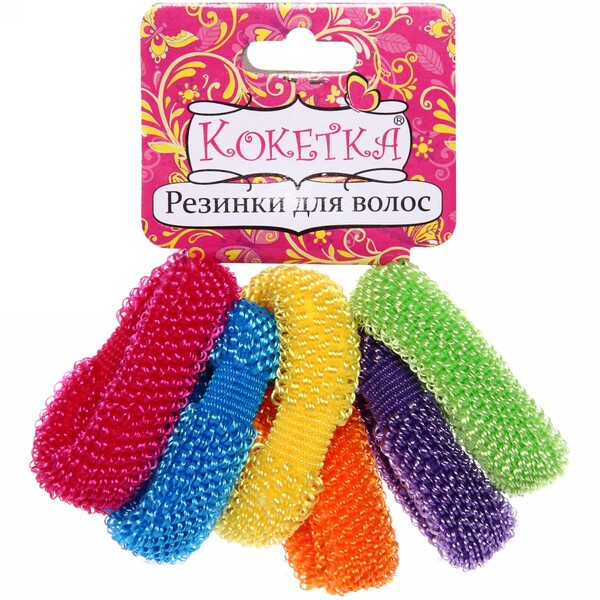 Резинки для волос 6шт Кокетка "Зефирки - пушистики", цвет микс, d-4,5см (подвес Кокетка)