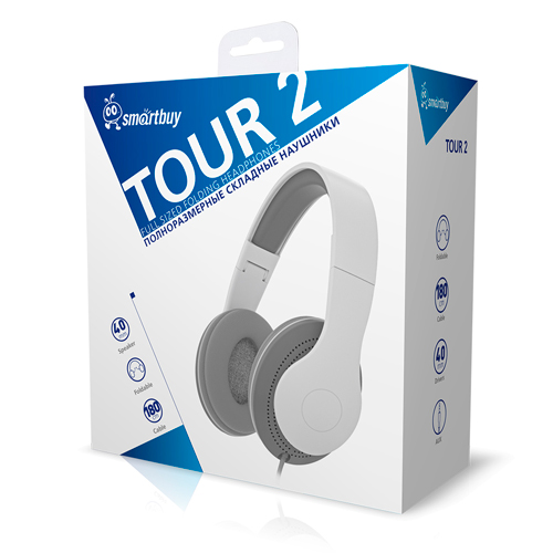 Полноразмерные наушники Smartbuy TOUR 2, 40мм динамики, кабель 1.8м , серые (SBE7640)