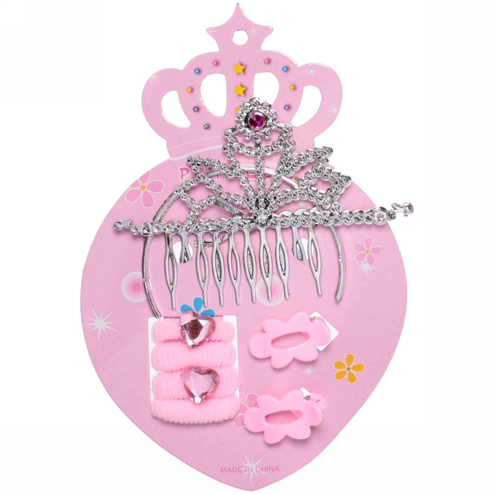 Набор аксессуаров для волос детский "New year's fashion- Принцесса", микс 3 цвета (диадема, 4 резинки, 2 заколки), 12*17 см