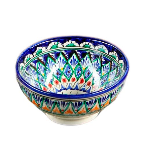 Тарелка КОСА 15,5см синяя средняя h-8 см. (ручная роспись) Риштанская керамика Узбекистан