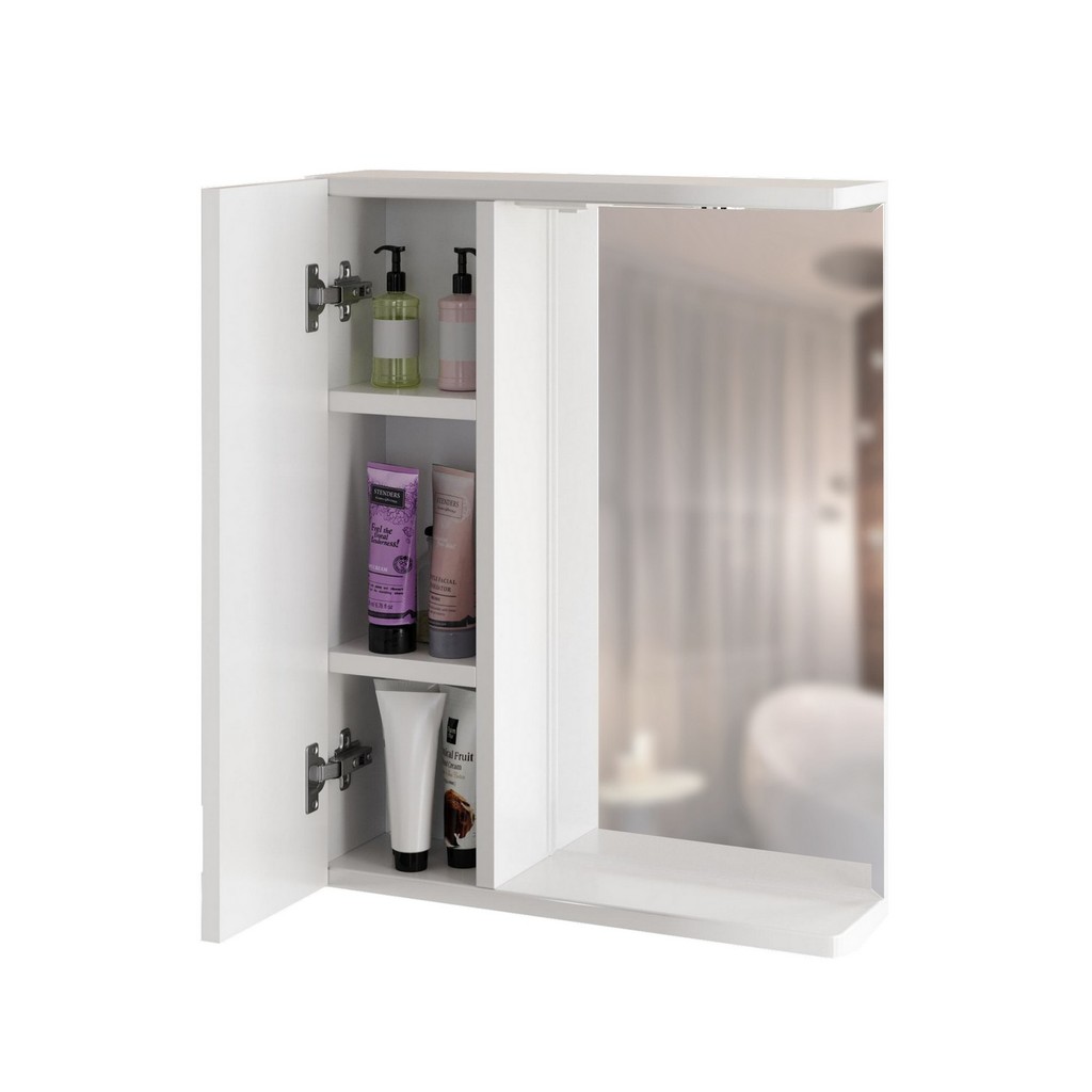 Зеркальный шкаф "КВАДРО-55" левый с подсветкой (ПВХ)