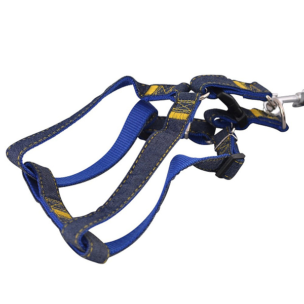 Шлейка прогулочная с поводком "Джинс". Размер М. 