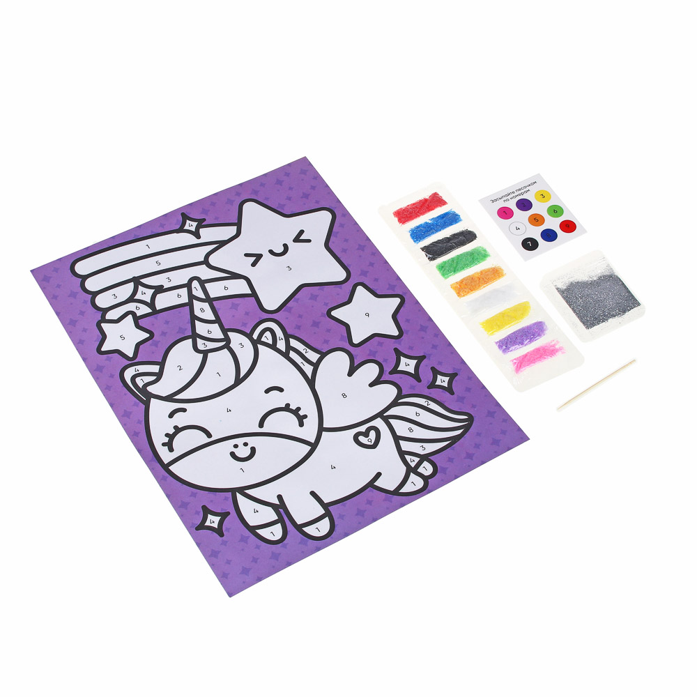 ХОББИХИТ Фреска из песка с цветным фоном "Микс", бумага, песок 8-10цв., 21х27см, 8 дизайнов