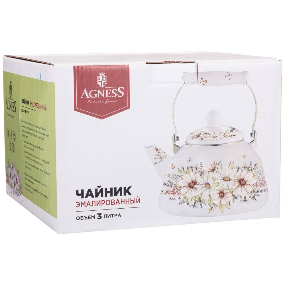 ЧАЙНИК AGNESS ЭМАЛИРОВАННЫЙ, СЕРИЯ, ДВОРЦОВЫЙ ПАРК, 3 Л