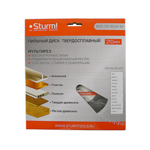 Диск пильный 210х30/20х60 зубьев мультирез STURM 9023-210-30/20-60