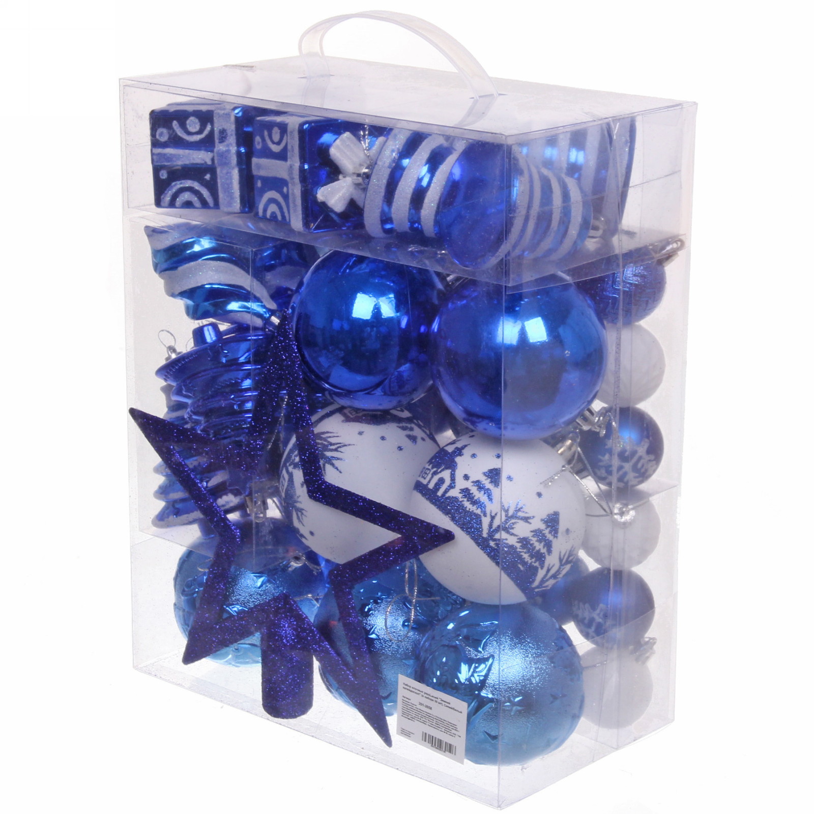 Набор елочных украшений "Зимний калейдоскоп" (в наборе 53 шт), Синий/Белый