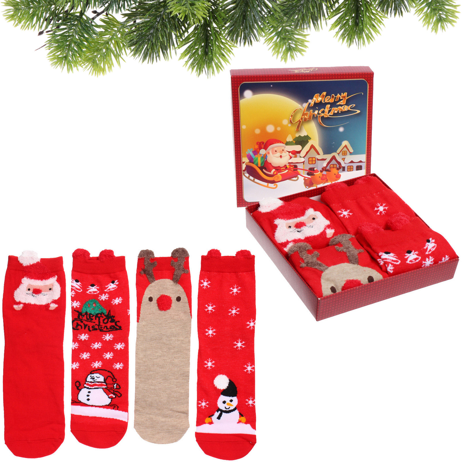 Носки женские в подарочной коробке 4шт "NEXOLOD", 4 дизайна, цвет красный, р36-39