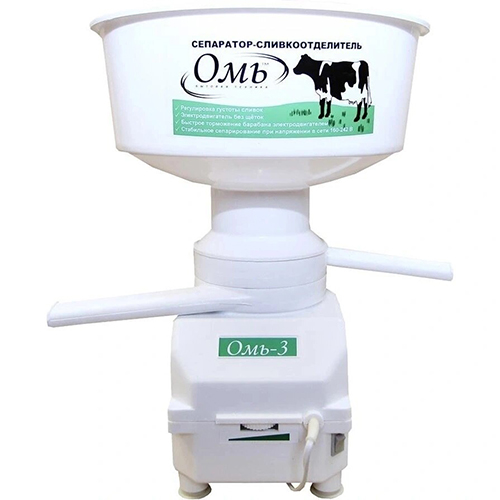 Сепаратор молочный ОМЬ-3, 70Вт, корпус пластик, барабан алюм, нерж, двигатель коллекторный, 1/1