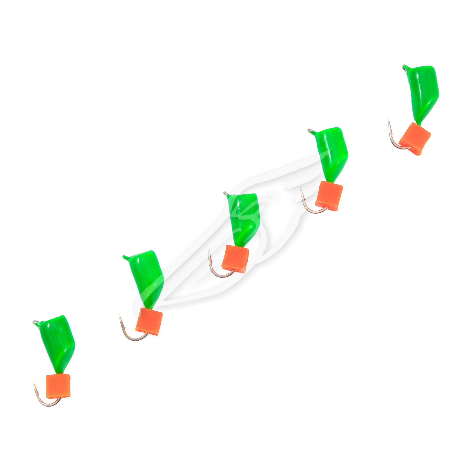 Мормышка безнасад. ЯМАН "Гвоздекубик" зелёный, d-4 мм, вес 1,2 г, ядреный кубик красный (уп. 5 шт.)