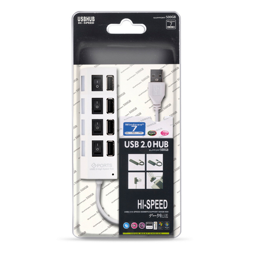 USB 2.0 хаб с выключателями, 4 порта, СуперЭконом, белый, SBHA-7204-W