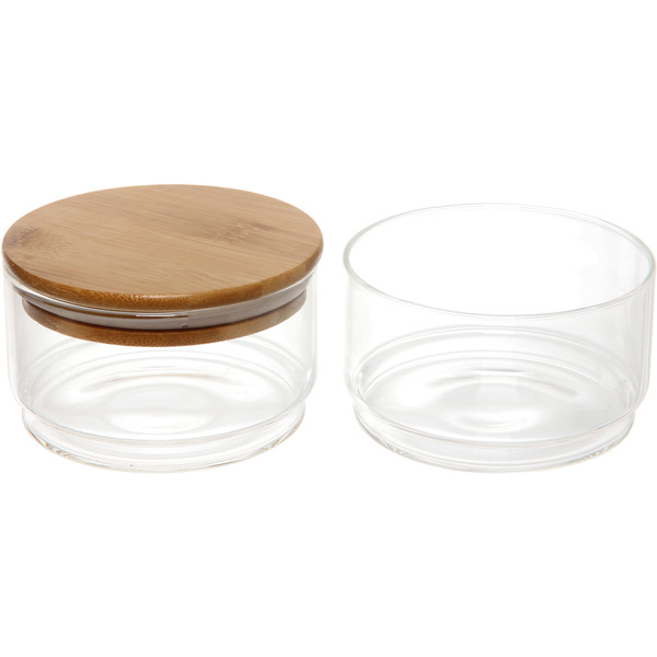 Банка для продуктов стеклянная "Хай-Тек" в наборе 2*400мл с бамбуковой крышкой 11*6см
