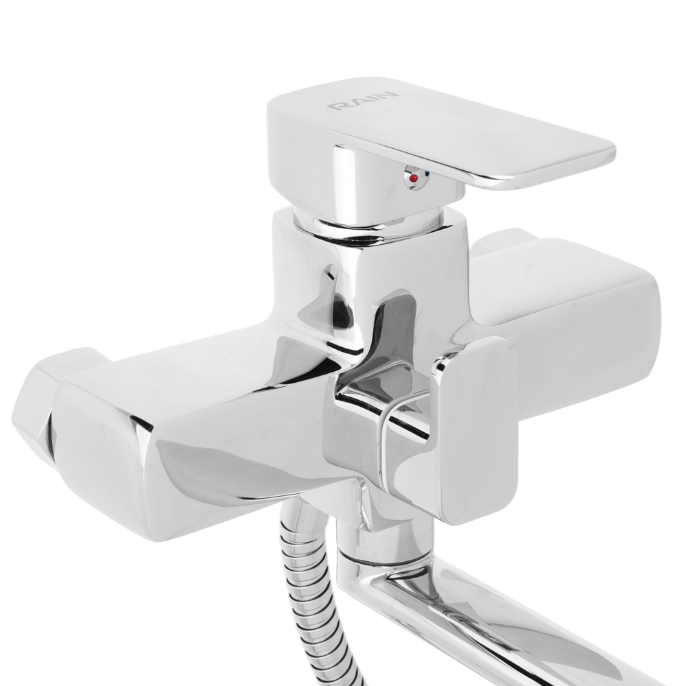 RAIN Смеситель для ванны Кремний, прямой излив 35см, душ. набор, картридж 35мм, латунь, хром