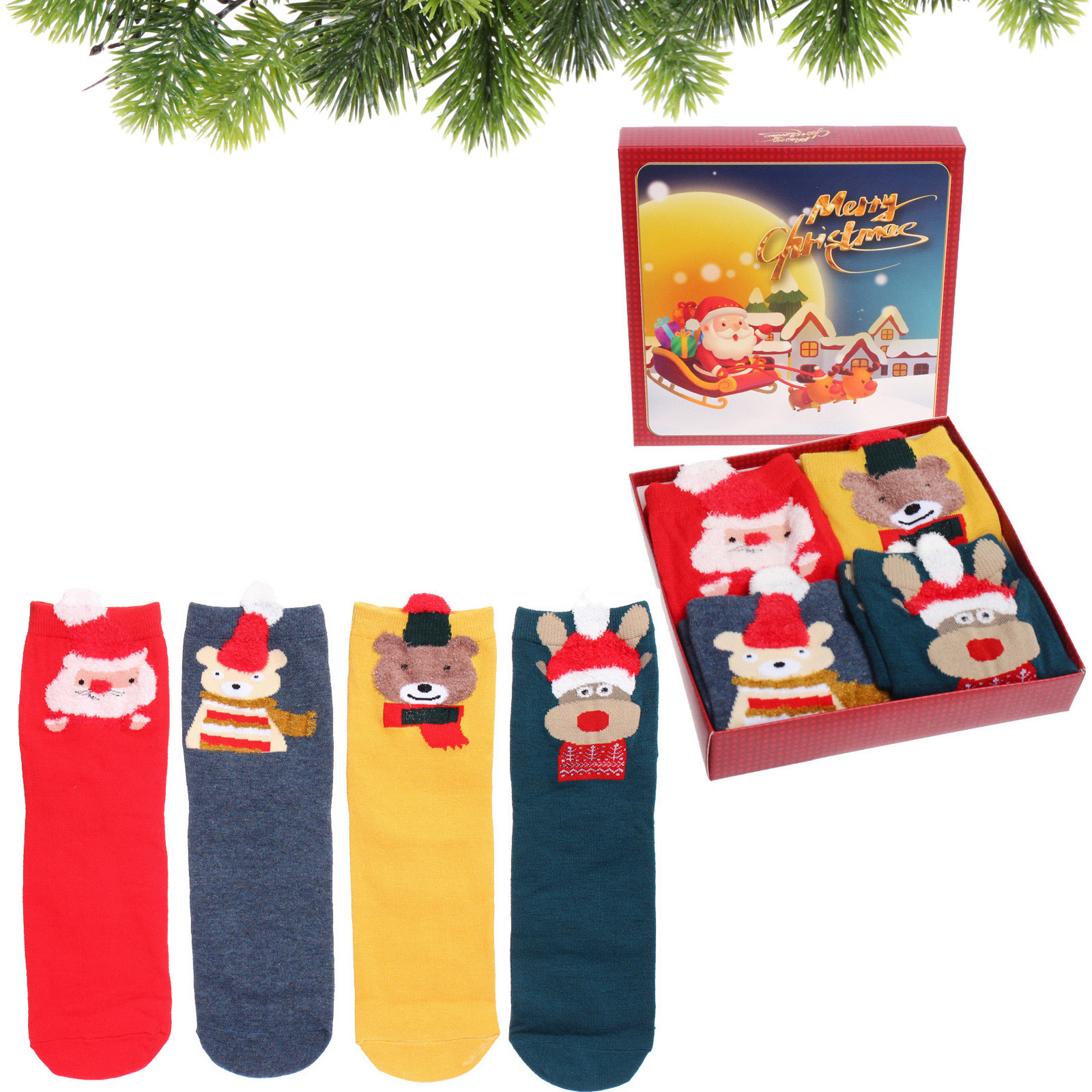 Носки женские в подарочной коробке 4шт "ZIMА", 4 дизайна, р36-39