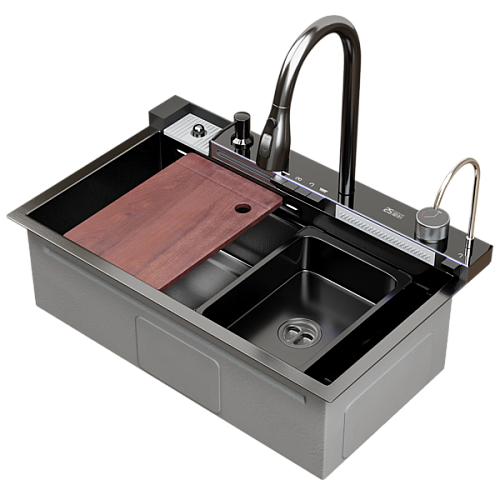 Мойка настол.монтаж 75х46, 3, 0 вып 3 1/2 MIXLINE PRO 21, 5см V2.0, ч граф сиф+доз+смес+кол+д/р+о/