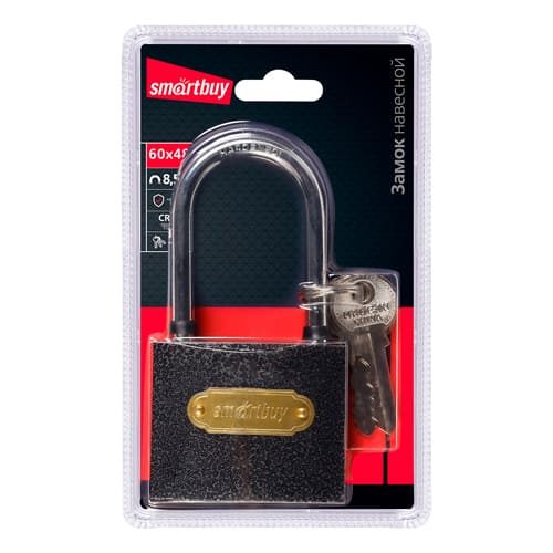 Замок навесной, корпус 60*48 мм, удлиненная дужка d8.5 мм, 3 кл., Smartbuy/60