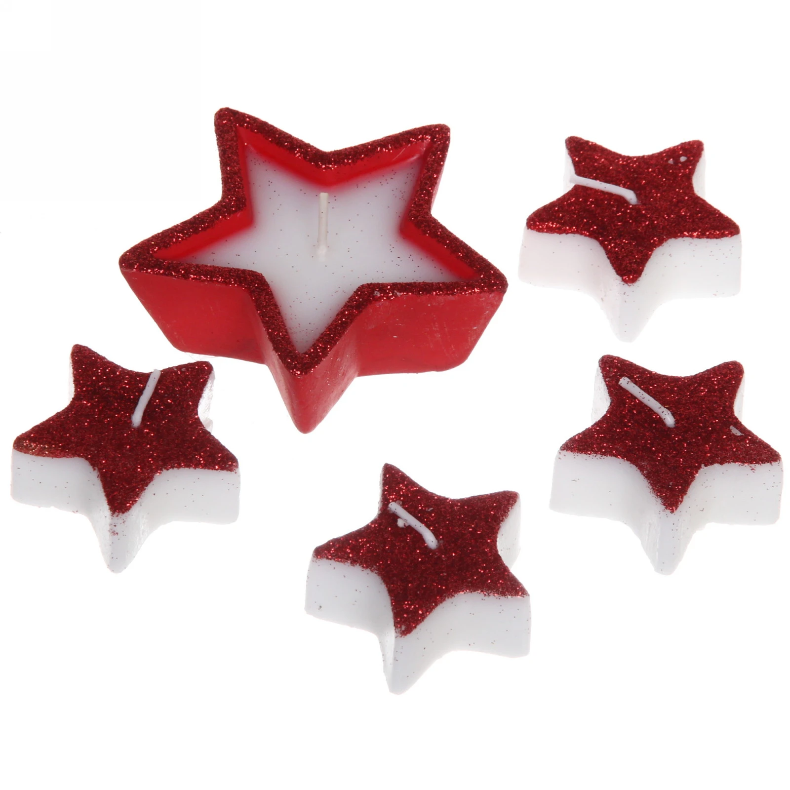 Свечи новогодние "Звездный дождь" 18*9 см (набор 5 шт), красный