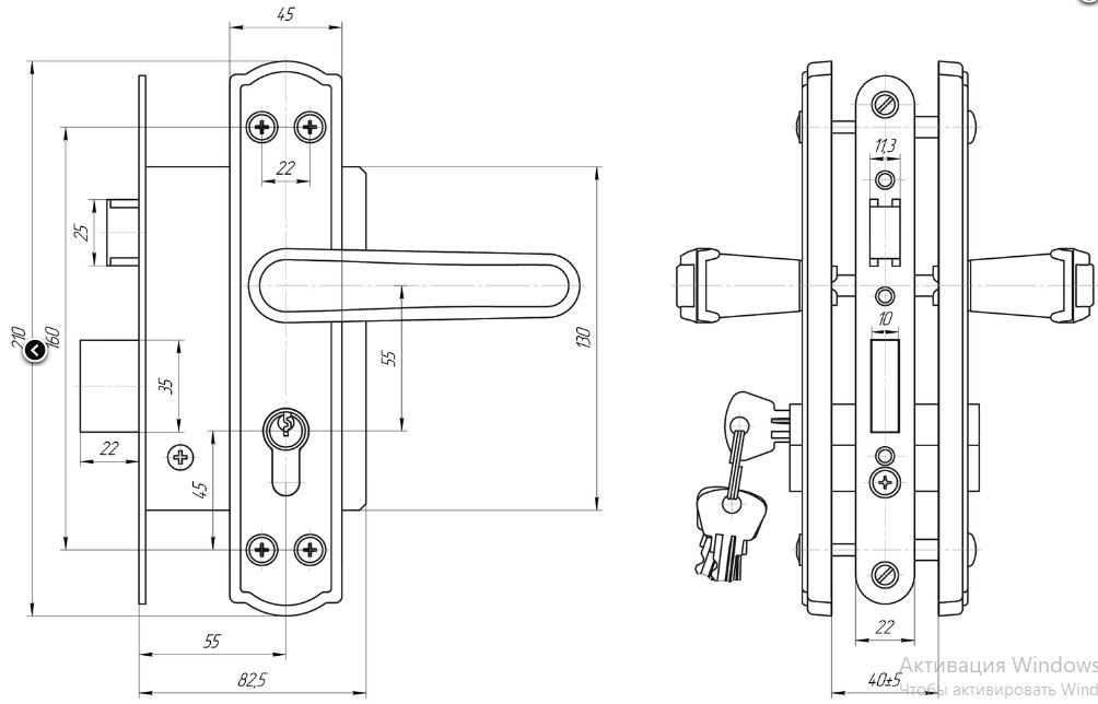 Омега Д-град ЗВ4.3-03-01 бронза м/о 55 Замок врезной цилиндровый с/руч (10)