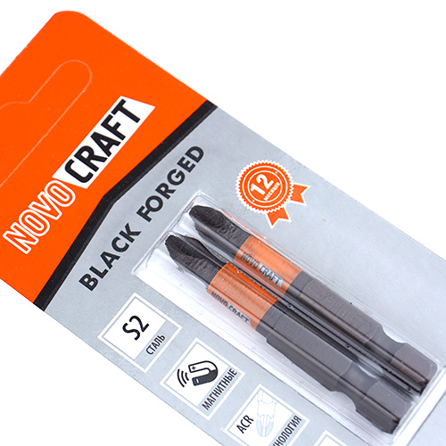 Биты PH2 50мм NovoCRAFT ( карта 2 шт) КОВАННЫЕ (Тайвань) с магн.наконечником (1/300)