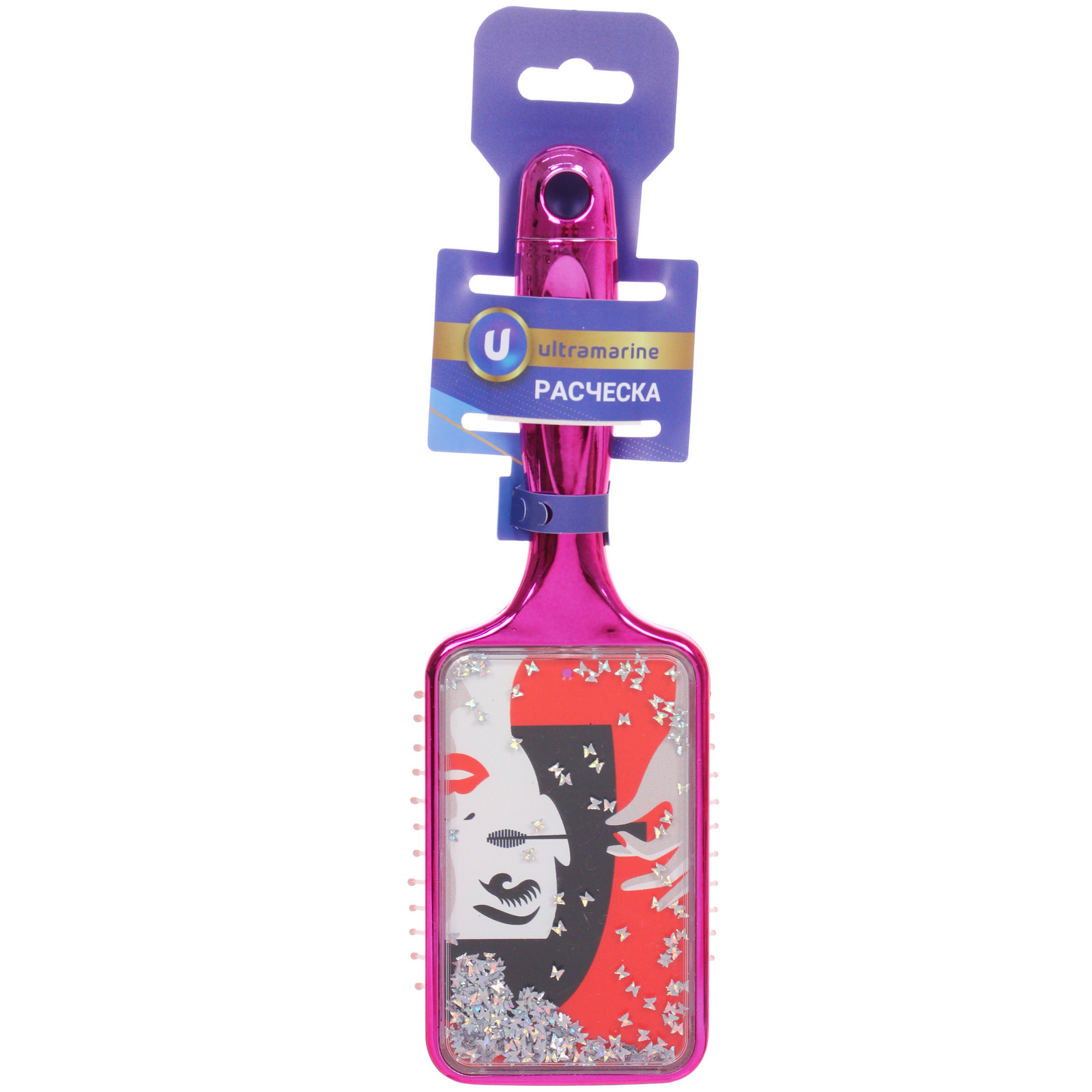 Расческа массажная зеркальная "Animals", принт девушки, микс 4 цвета, 7*23.5см, (блистер Ultramarine)