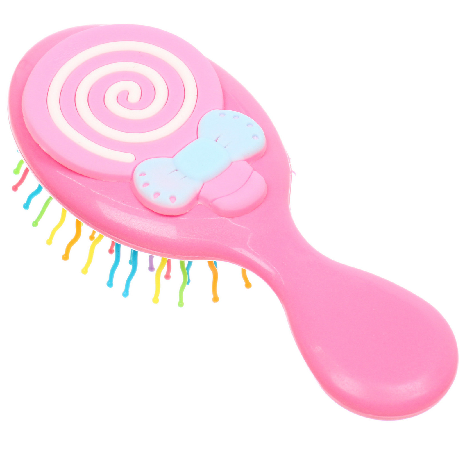 Расческа массажная детская и 2 резинки "МИЛА", леденец, цвет розовый, 14*5,5см (пакет с подвесом)