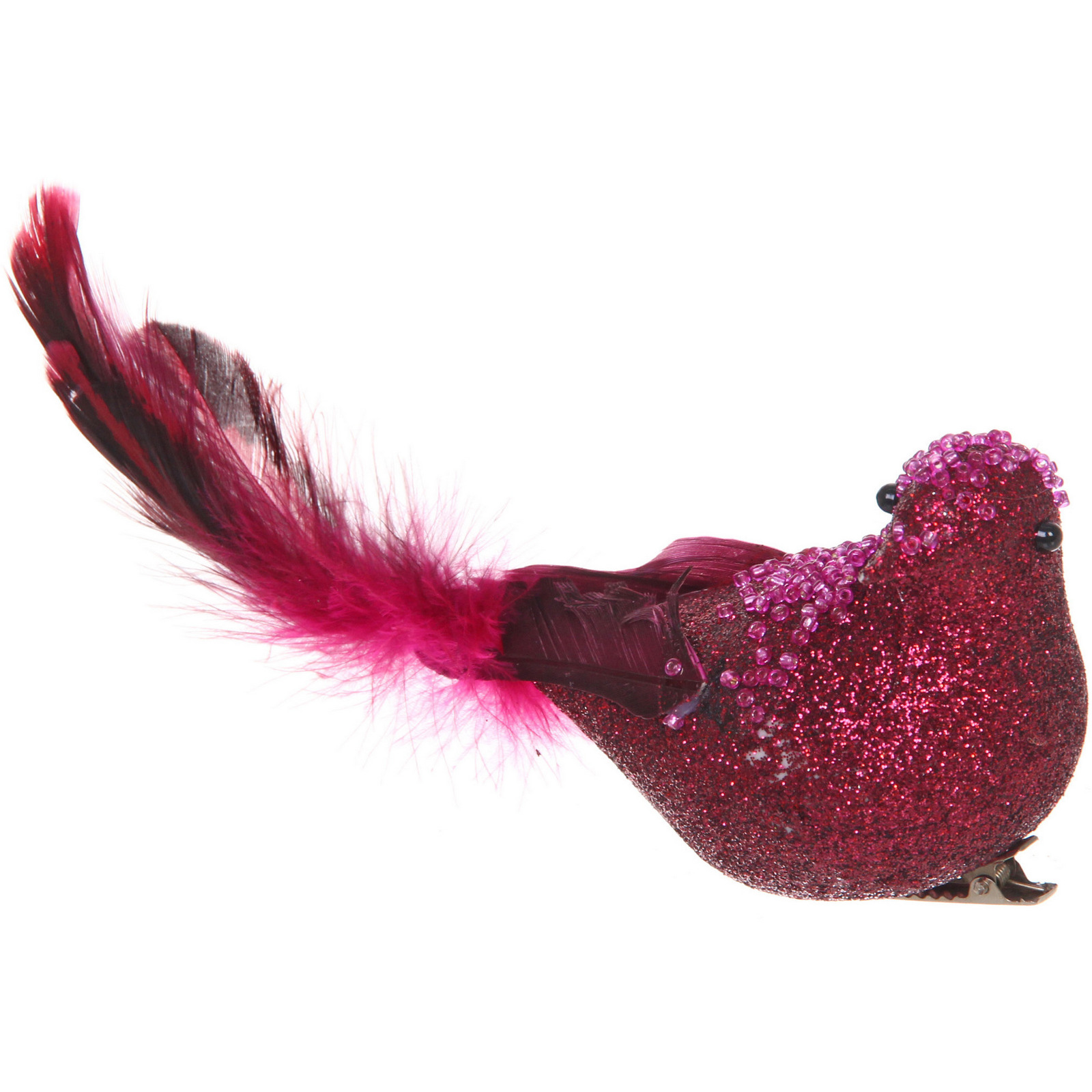 Украшение новогоднее на зажиме "Сияющая птица" 20 см, Фуксия