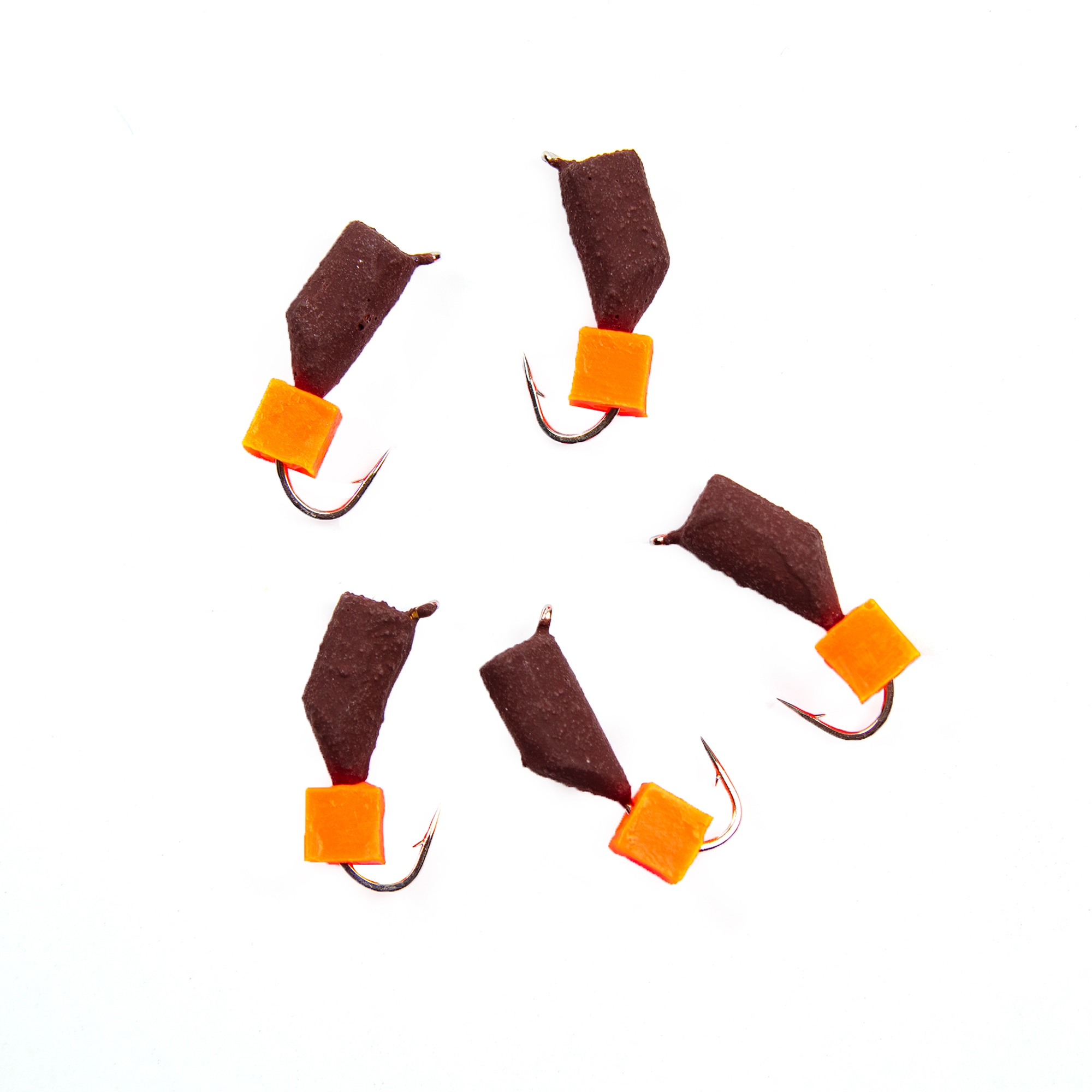 Мормышка безнасад. ЯМАН "Гвоздекубик" матовый шоколад, d-3,5 мм, вес 1 г, ядр.кубик зеленый(уп.5 шт)