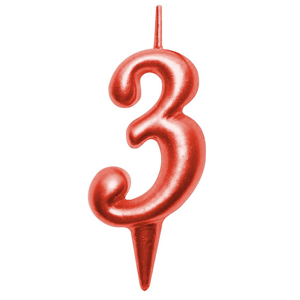 Свеча для торта "Овал" цифра 3 (красный), 8х4х1,2 см. 