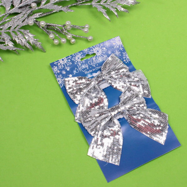 Бант на ёлку "Блеск" 12*14 см (набор 2 шт), Серебро