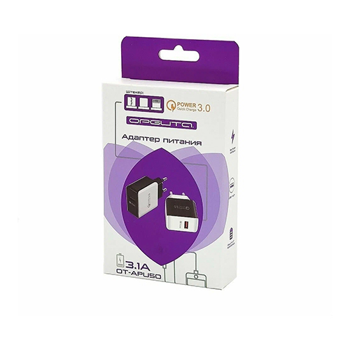 Зарядное устройство с USB Орбита OT-APU50 + кабель IOS Lightning (QC3.0, 3100 mA)
