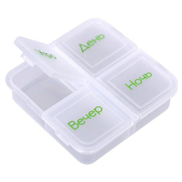 Таблетница. 4 секции. Размер 6х6х1,5 см. NEW