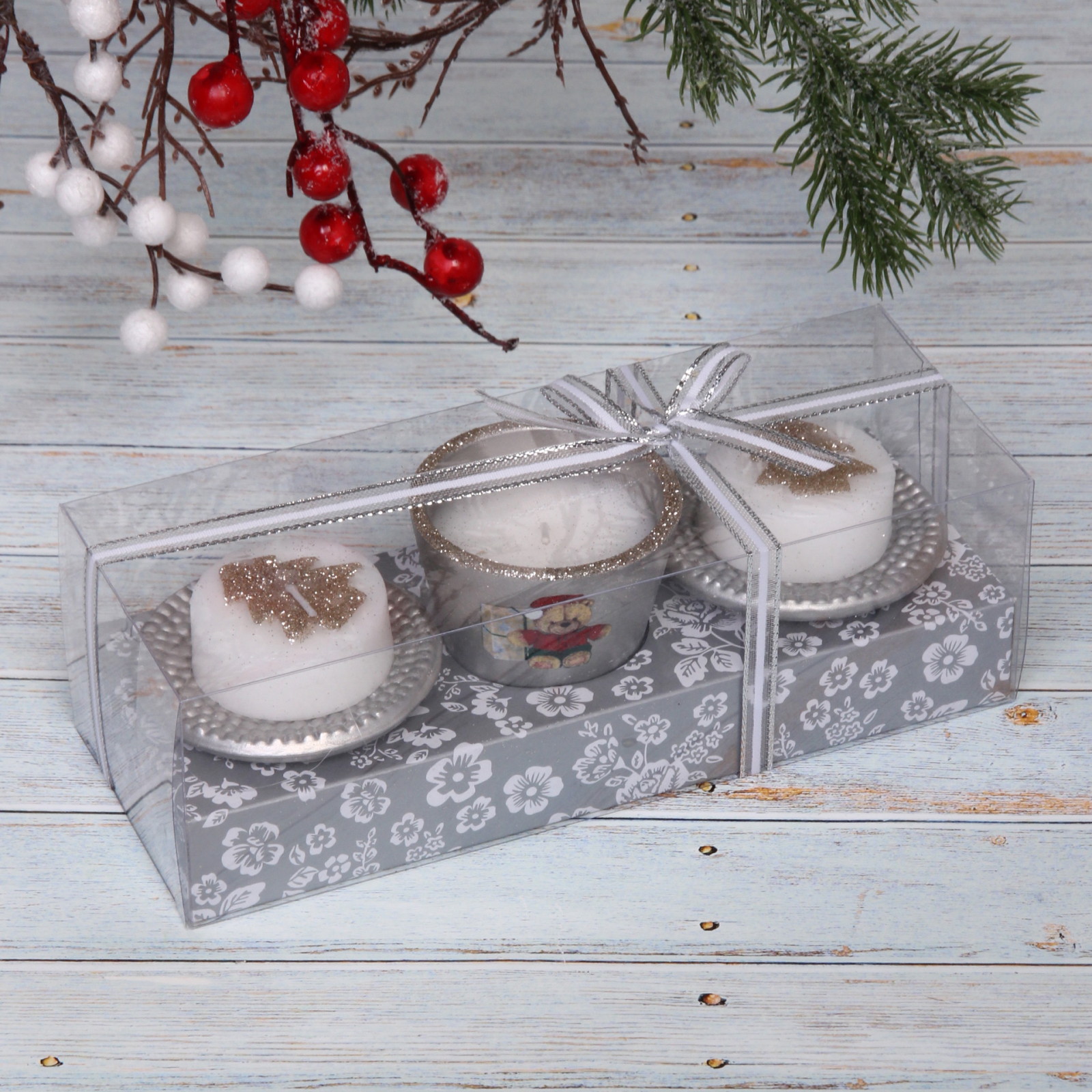 Свечи новогодние "Новогодние узоры" 22x8.3x7 см, шамапнь