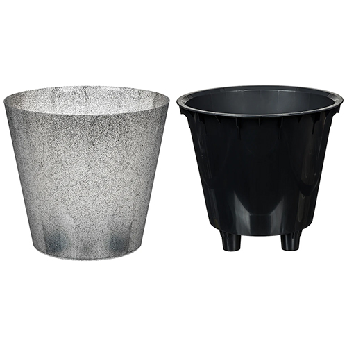 Горшок для цветов 16 л Grenada 221609421/02, 330 мм, с дренажной вставкой на колесиках, гранит светло-серый