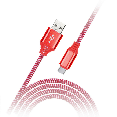 Дата-кабель Smartbuy Type C кабель в нейлон. оплетке Socks, 1 м., <2А, красный (iK-3112NS red)/100
