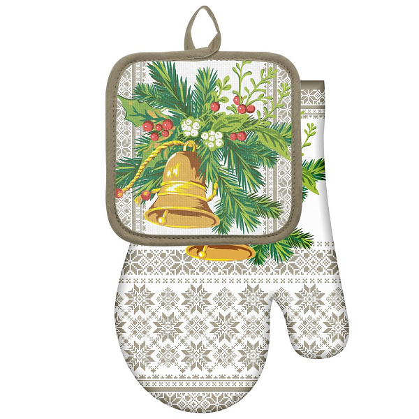 Набор Прихватка с рукавицей "Новогодние узоры". Размер 16х16см/17х27см. 4 диз.