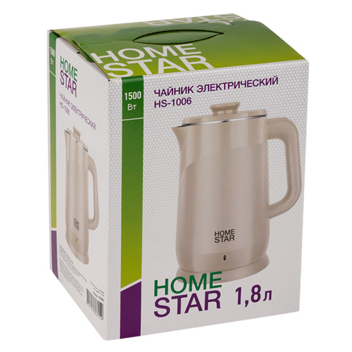 Чайник Homestar HS-1006, 1,8 л, двойной корпус, бежевый