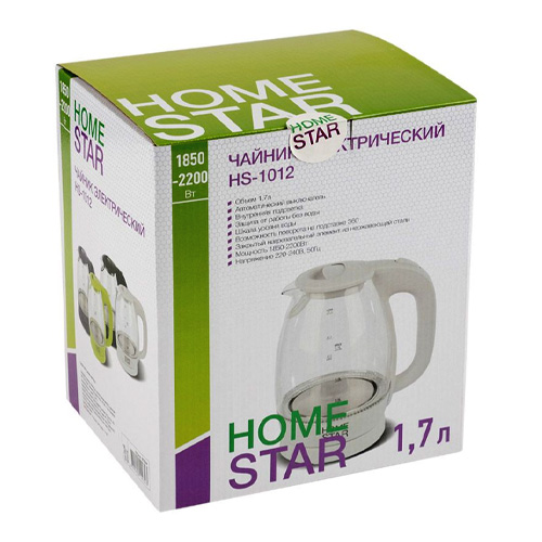 Чайник Homestar HS-1012, 1,7 л, стекло, пластик белый