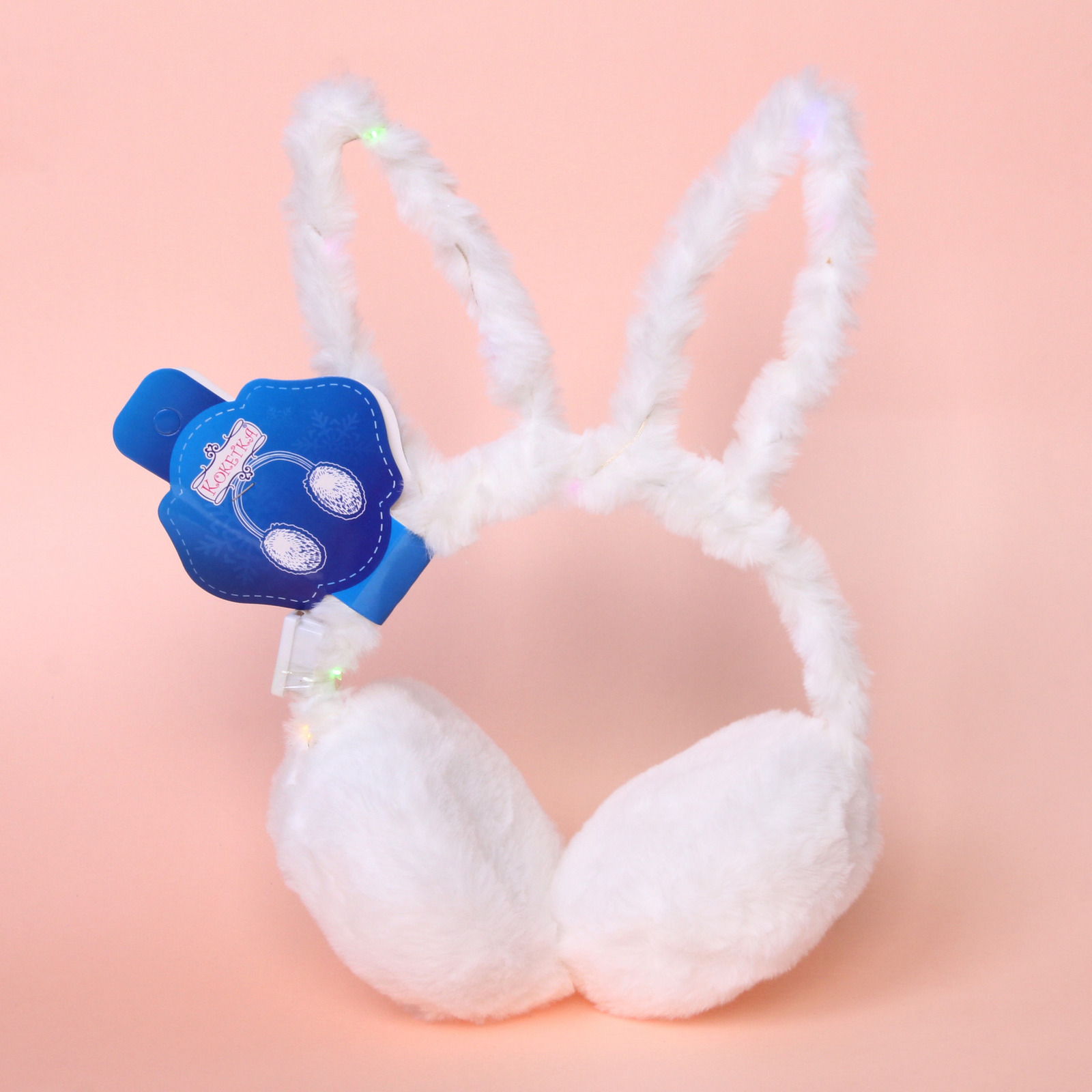 Наушники меховые светящиеся "Salon Teplo ", зайка, цвет белый, ( подвес Ultramarine)