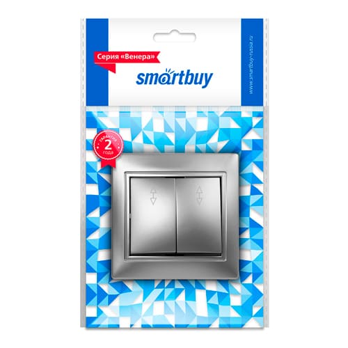 Выключатель проходной 2-клавишный 10А серебро "Венера" (SBE-01s-10-SW22-0)