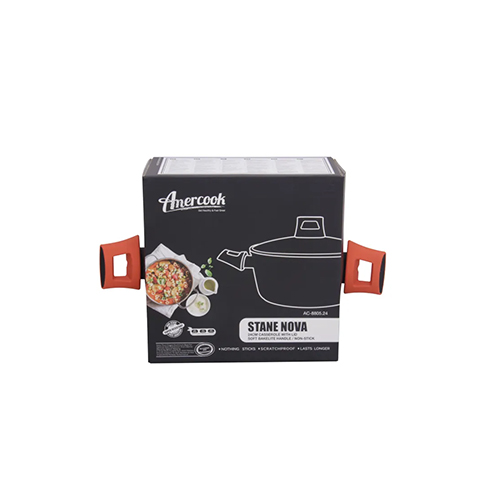 Кастрюля с крышкой Amercook STANENOVA 24 см, 4,5 л, 2-х слойное мраморное антипригарное покрытие, оранжевый