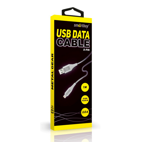 Дата-кабель Smartbuy 8pin кабель в рез. оплет. Gear, 1м. мет.након., <2А, син.(iK-512ERGbox blue)/50