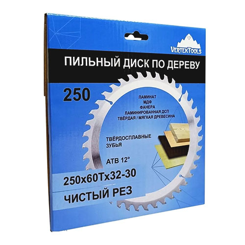 Диск пильный  по дереву, 250х60Тх32-30 vertextools 250-60-32