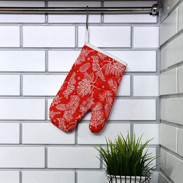 Прихватка-рукавица "Сказочный лес" (красный). Размер 17х30 см NEW