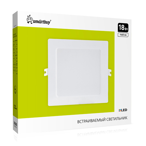 Встраиваемый (LED) светильник DL квадратный пластик Smartbuy-18Вт/4000K/IP40