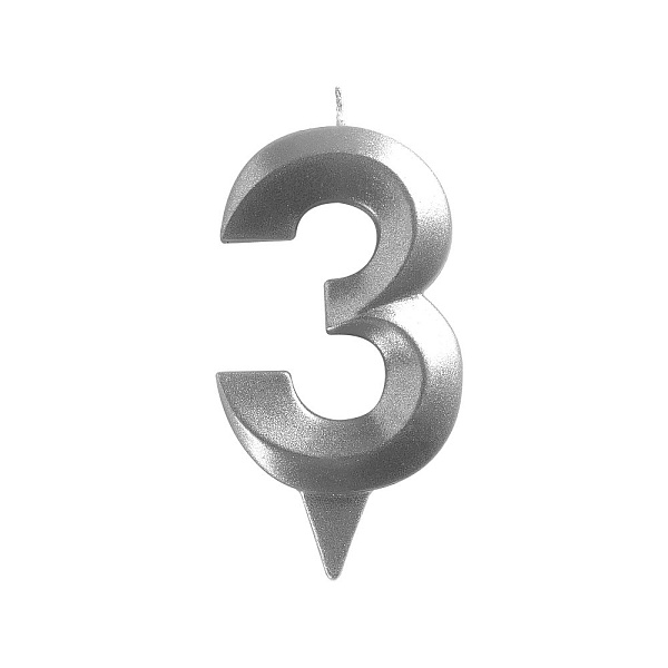 Свеча для торта "Грань" цифра 3 (хром), 8,7х4,3х1,2 см. 