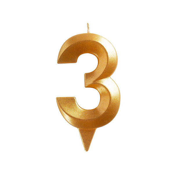 Свеча для торта "Грань" цифра 3 (золото), 8,7х4,3х1,2 см 